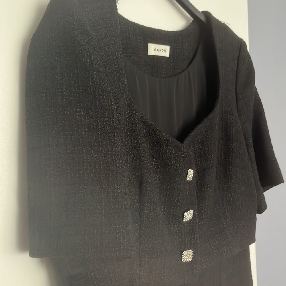SANDRO | Tweed Trouser Jumpsuit Sz FR 40 (US 8) - Picture 5 of 8
